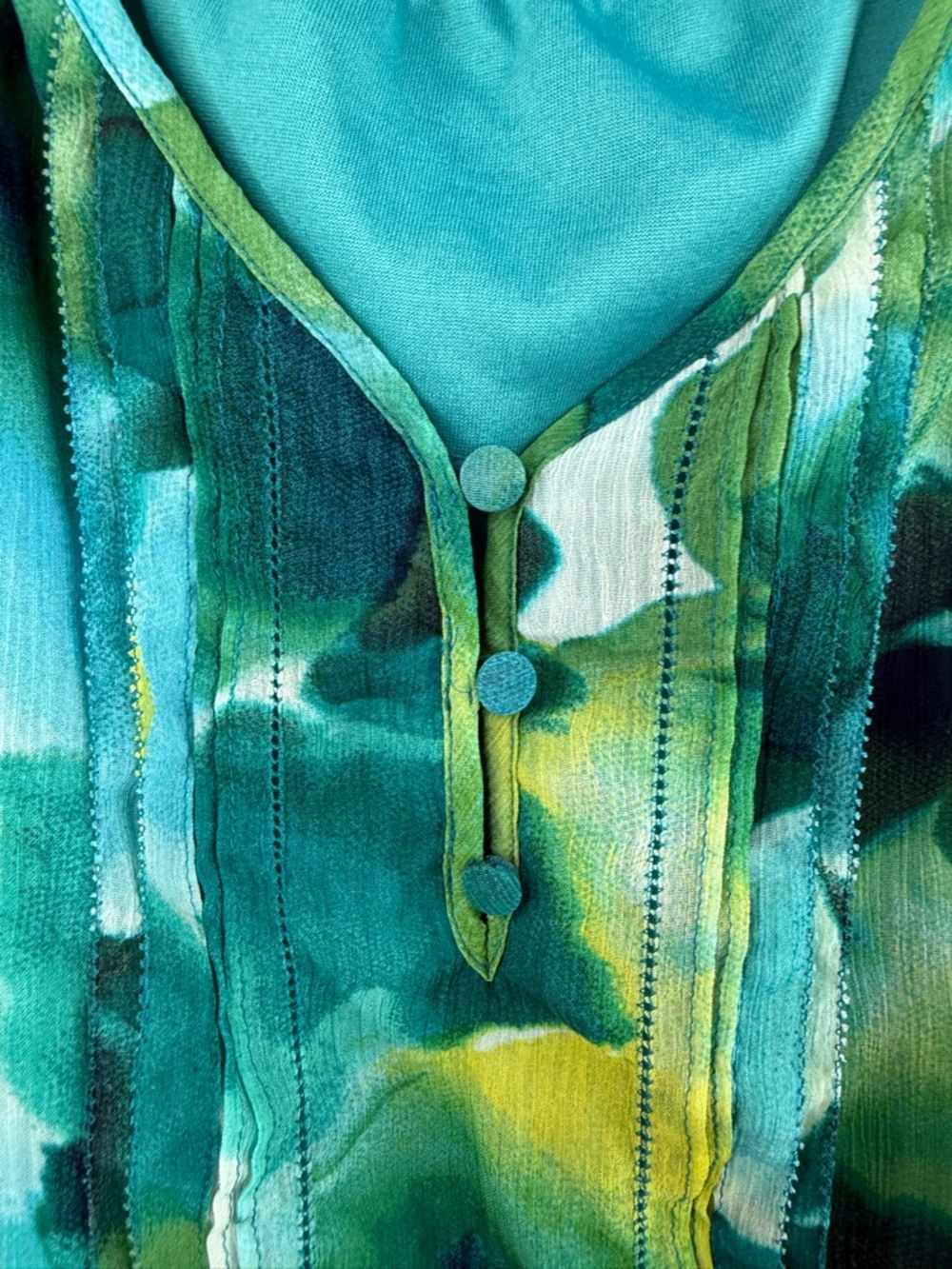 Zac & Rachel T-shirt blouse Teal and Green Floral Chiffon Cap-Sleeve Blouse - Picture 8 of 12